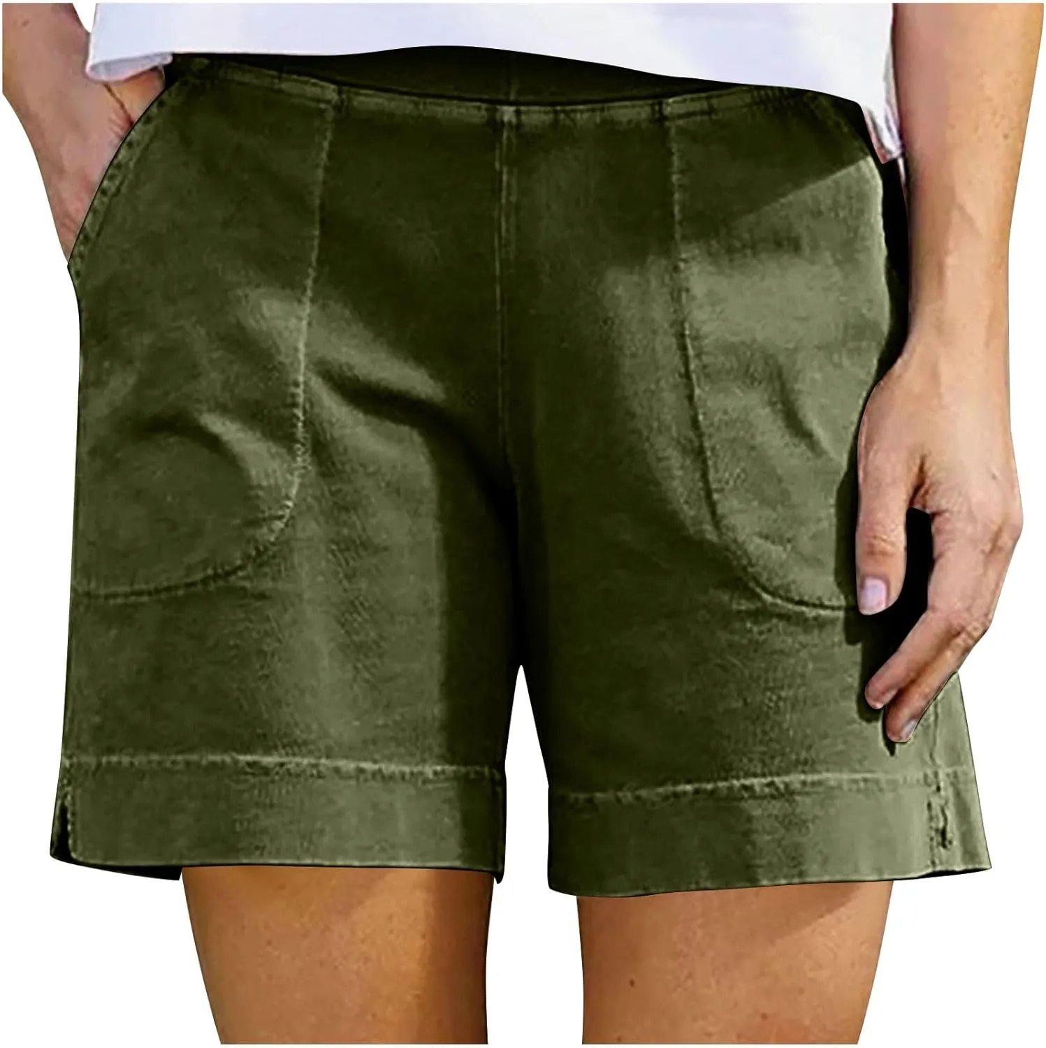 Linen Shorts for Women 2025 High Waisted Elastic Straight Casual Shorts Summer Outdoor Pants with Pockets
