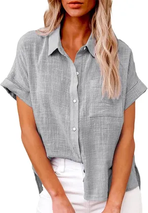 Linen Tops for Women 2025 Summer High Low Cotton Linen Shirt Button Down Embroidered Blouse Long Sleeve Tunic Tops