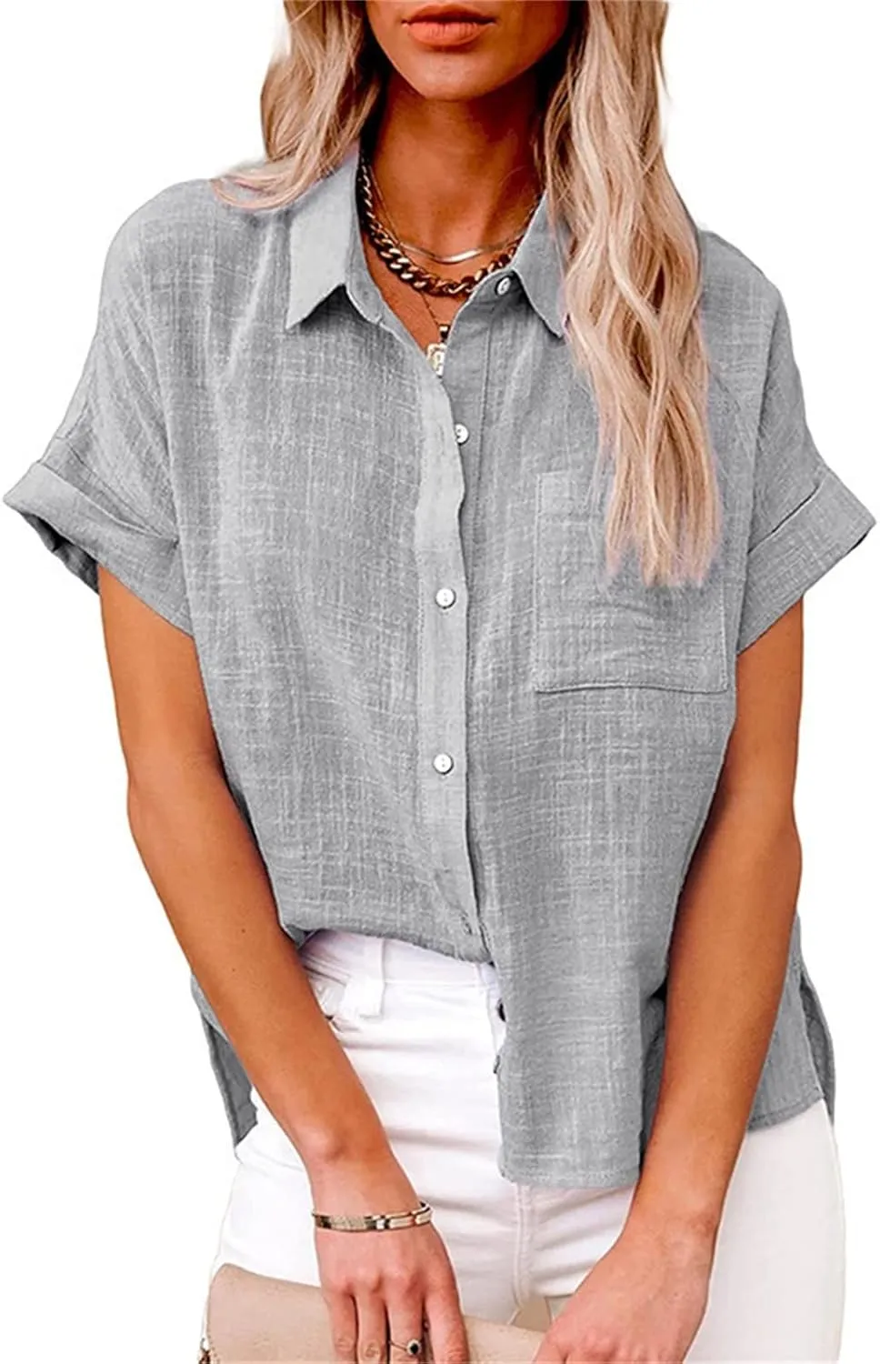 Linen Tops for Women 2025 Summer High Low Cotton Linen Shirt Button Down Embroidered Blouse Long Sleeve Tunic Tops