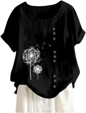 Linen Tops for Women Embroidered Tops Crew Neck Casual Summer Boho T Shirts Loose Fit Short Sleeve Floral Blouses