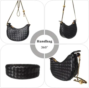 Ling Chuang Woven Crossbody Shoulder Bag with Niche Crescent Design - Double Layer Vintage Mother Bag