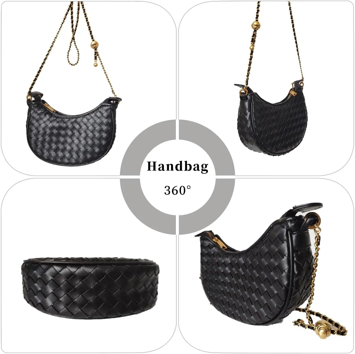 Ling Chuang Woven Crossbody Shoulder Bag with Niche Crescent Design - Double Layer Vintage Mother Bag