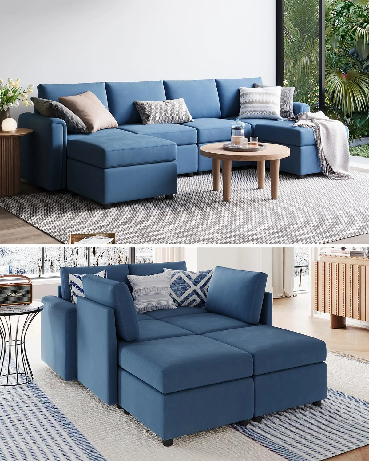 LINSY HOME Modular Sectional Sofa, Convertible U Shaped Sofa Couch with Storage, Memory Foam, Modular Sectionals with Ottomans, 6 Seat Sofa Couch with Chaise for Living Room, Blue