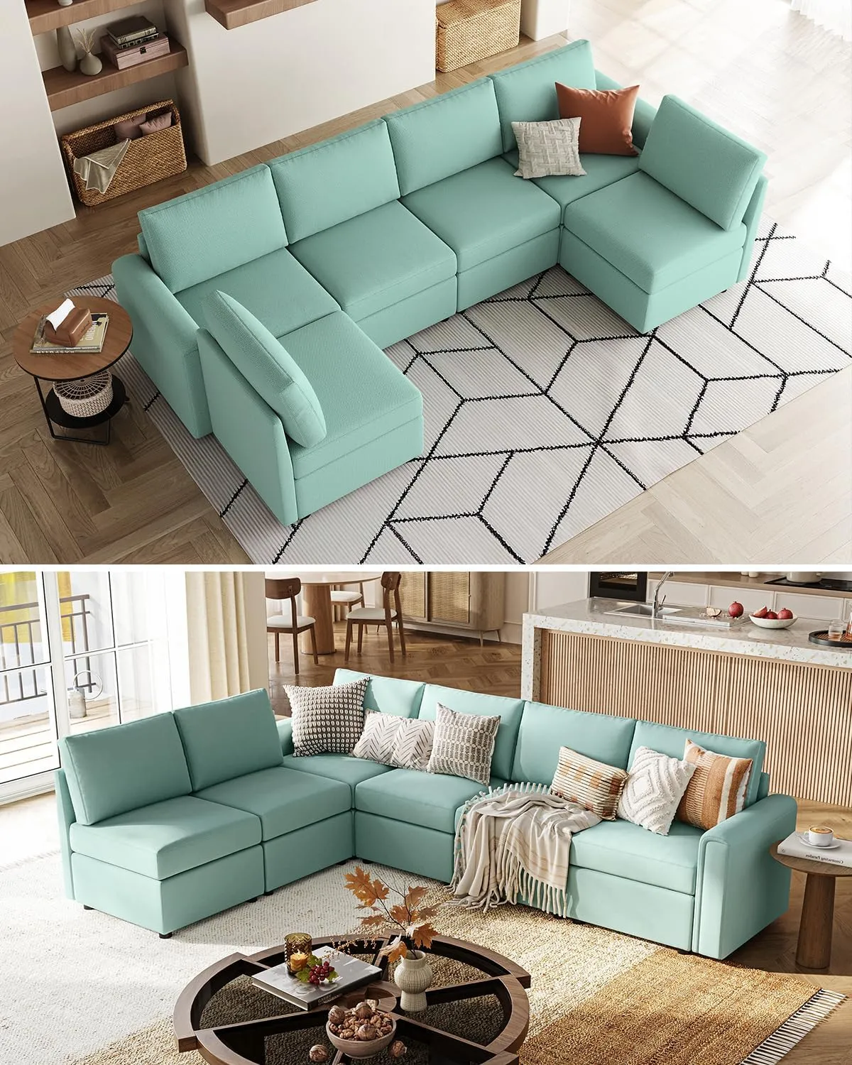 LINSY HOME Modular Sectional Sofa with Storage Seats, U Shaped 6 Seat Sofa Couch, Modular Sectionals with Chaise and Reamovable Covers, Oversized Memory Foam Couch for Living Room, Teal
