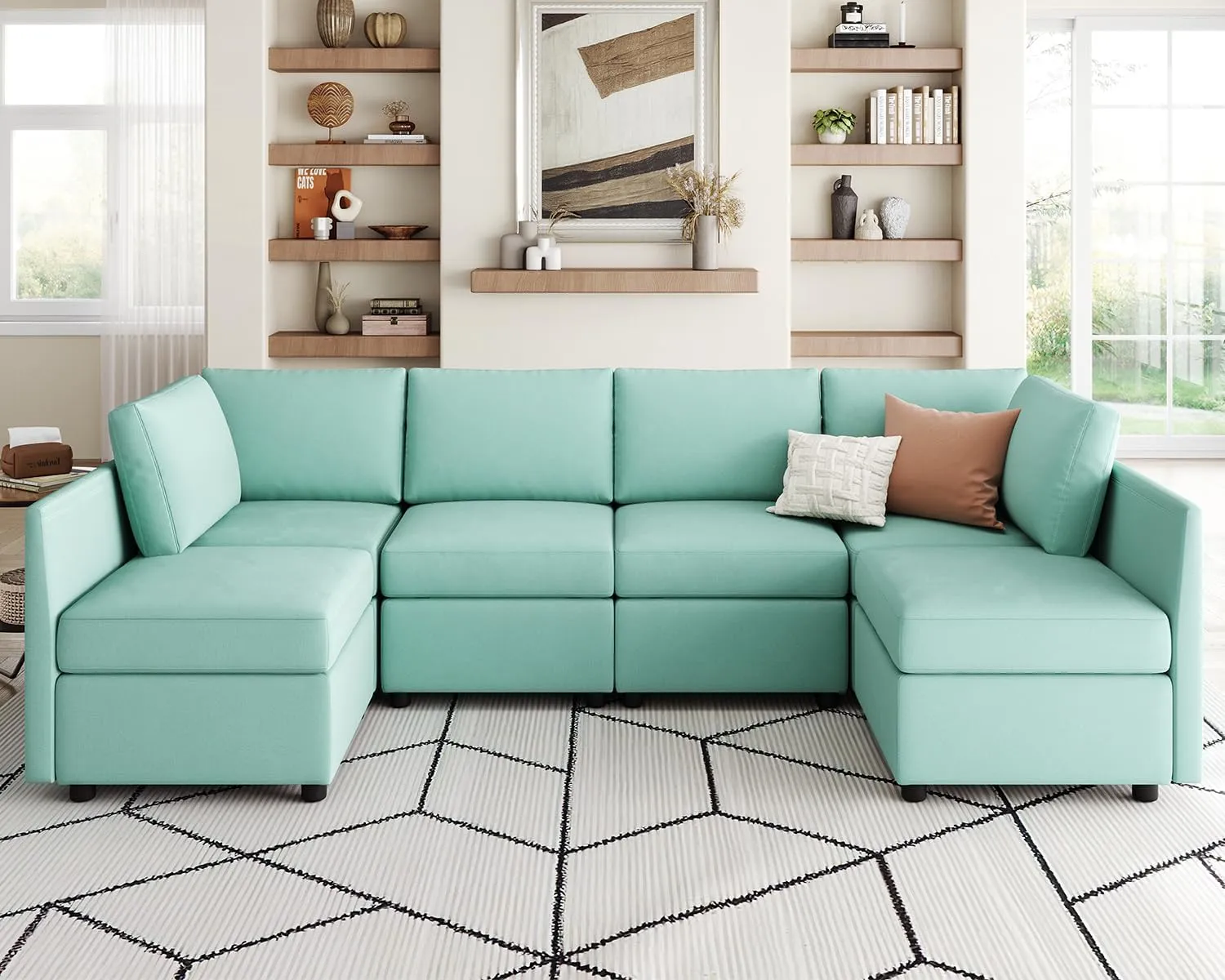 LINSY HOME Modular Sectional Sofa with Storage Seats, U Shaped 6 Seat Sofa Couch, Modular Sectionals with Chaise and Reamovable Covers, Oversized Memory Foam Couch for Living Room, Teal