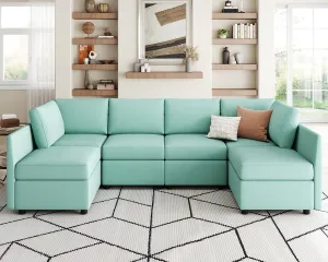 LINSY HOME Modular Sectional Sofa with Storage Seats, U Shaped 6 Seat Sofa Couch, Modular Sectionals with Chaise and Reamovable Covers, Oversized Memory Foam Couch for Living Room, Teal