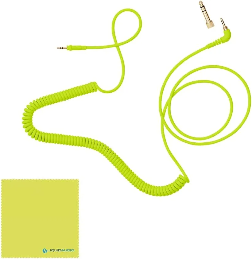 Liquid Audio Aiaiai TMA-2 DJ Professional Modular DJ Headphone Bundle with Aiaiai C18 Coiled Neon Yellow Cable Polishing Cloth (Neon)