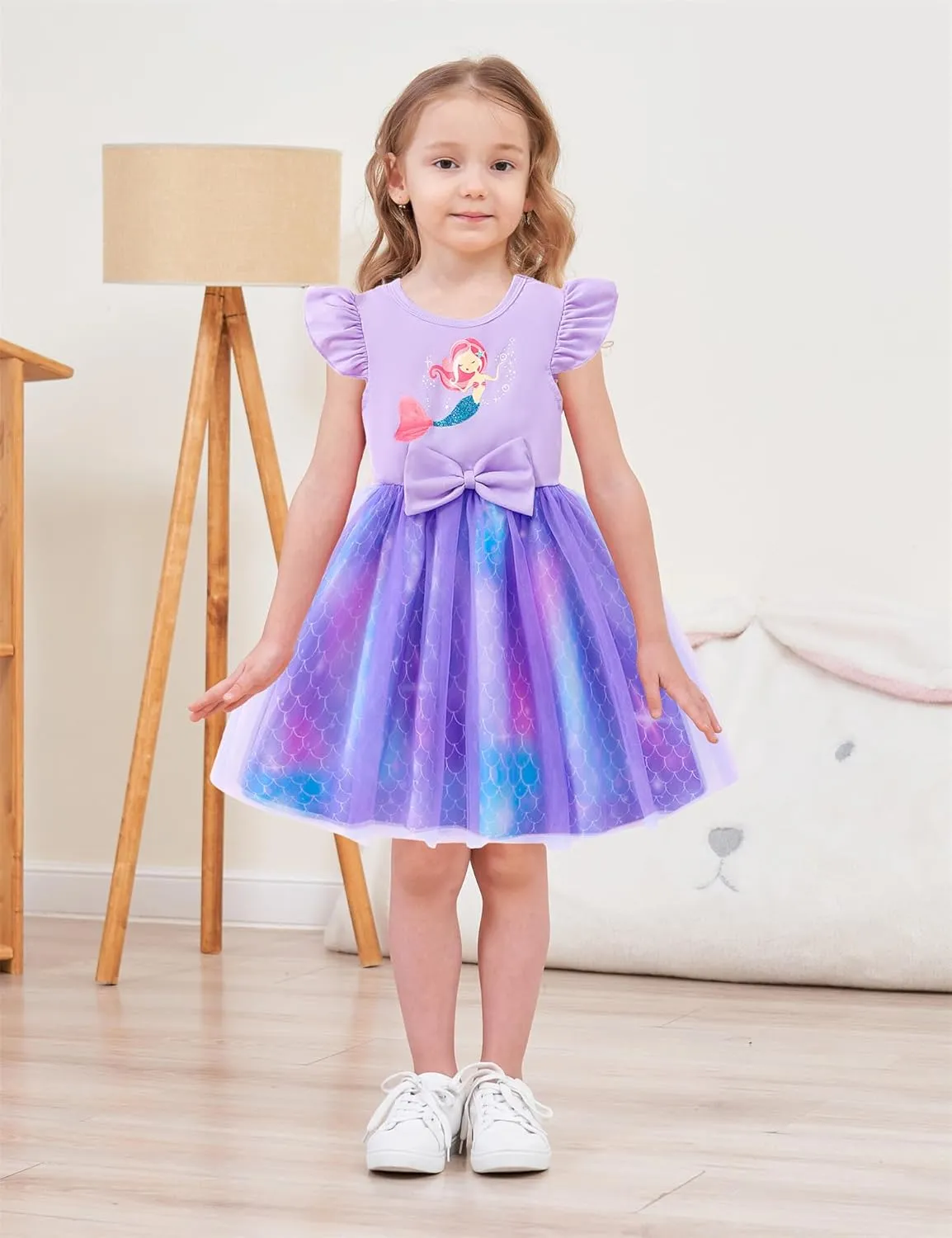 Little Girls Tulle Tutu Dress - Toddler Kids Flutter Sleeve Princess Sundress Casual Summer Outfit Clothes for 2-7Y