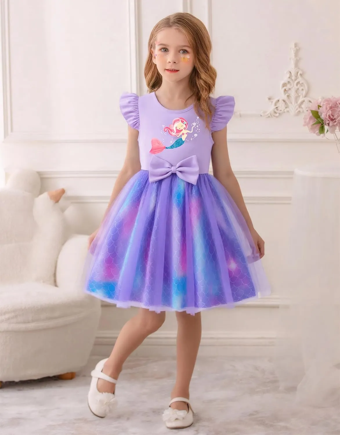 Little Girls Tulle Tutu Dress - Toddler Kids Flutter Sleeve Princess Sundress Casual Summer Outfit Clothes for 2-7Y