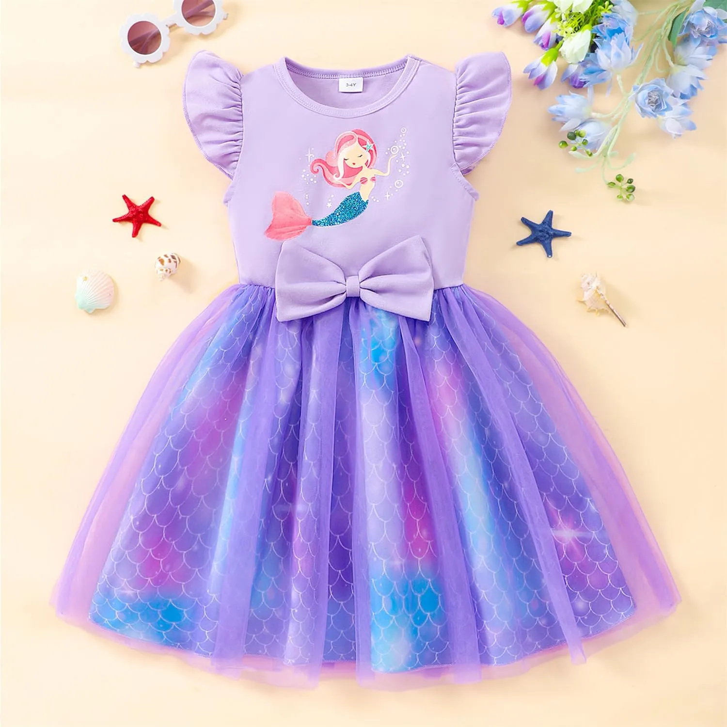 Little Girls Tulle Tutu Dress - Toddler Kids Flutter Sleeve Princess Sundress Casual Summer Outfit Clothes for 2-7Y