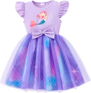 Little Girls Tulle Tutu Dress - Toddler Kids Flutter Sleeve Princess Sundress Casual Summer Outfit Clothes for 2-7Y