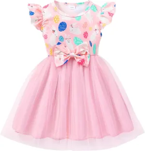 Little Girls Tulle Tutu Dress - Toddler Kids Flutter Sleeve Princess Sundress Casual Summer Outfit Clothes for 2-7Y