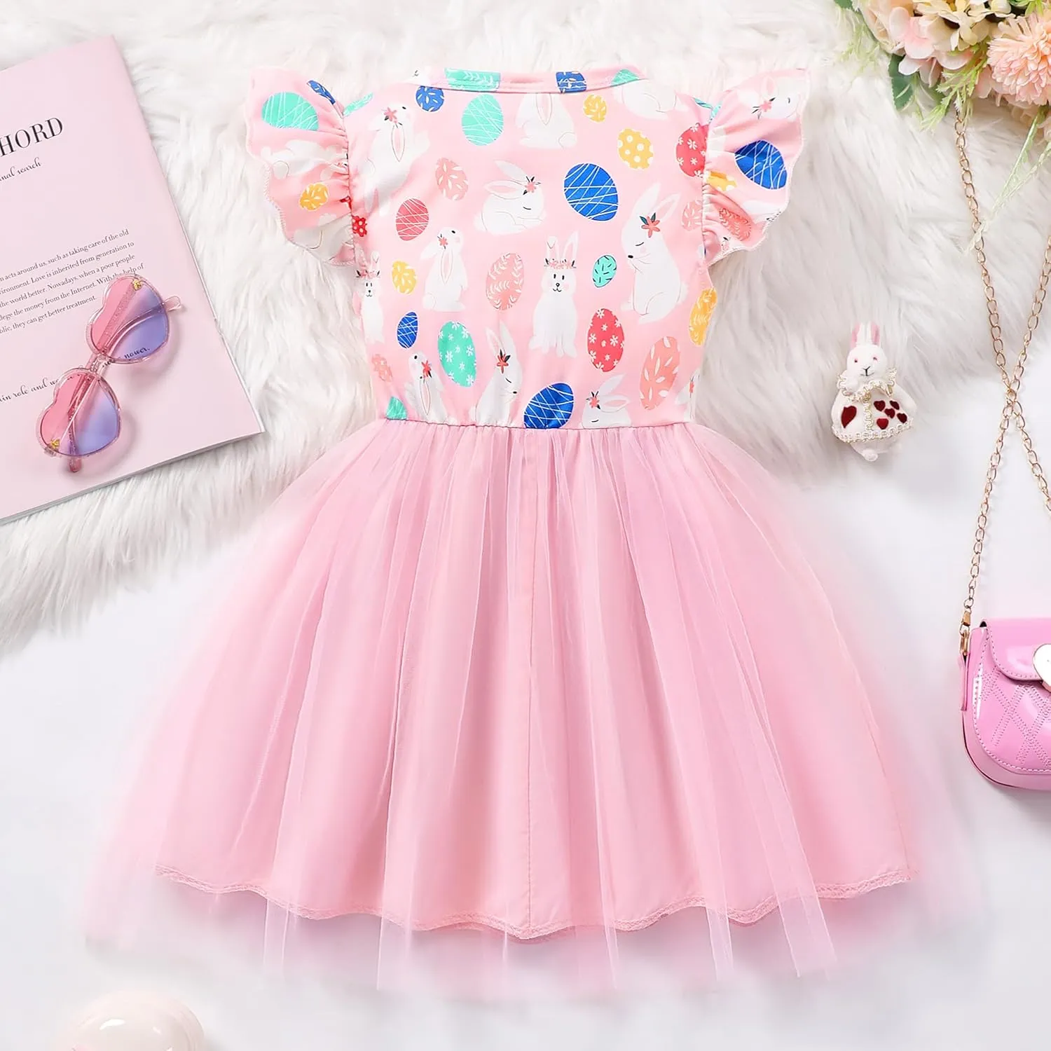 Little Girls Tulle Tutu Dress - Toddler Kids Flutter Sleeve Princess Sundress Casual Summer Outfit Clothes for 2-7Y