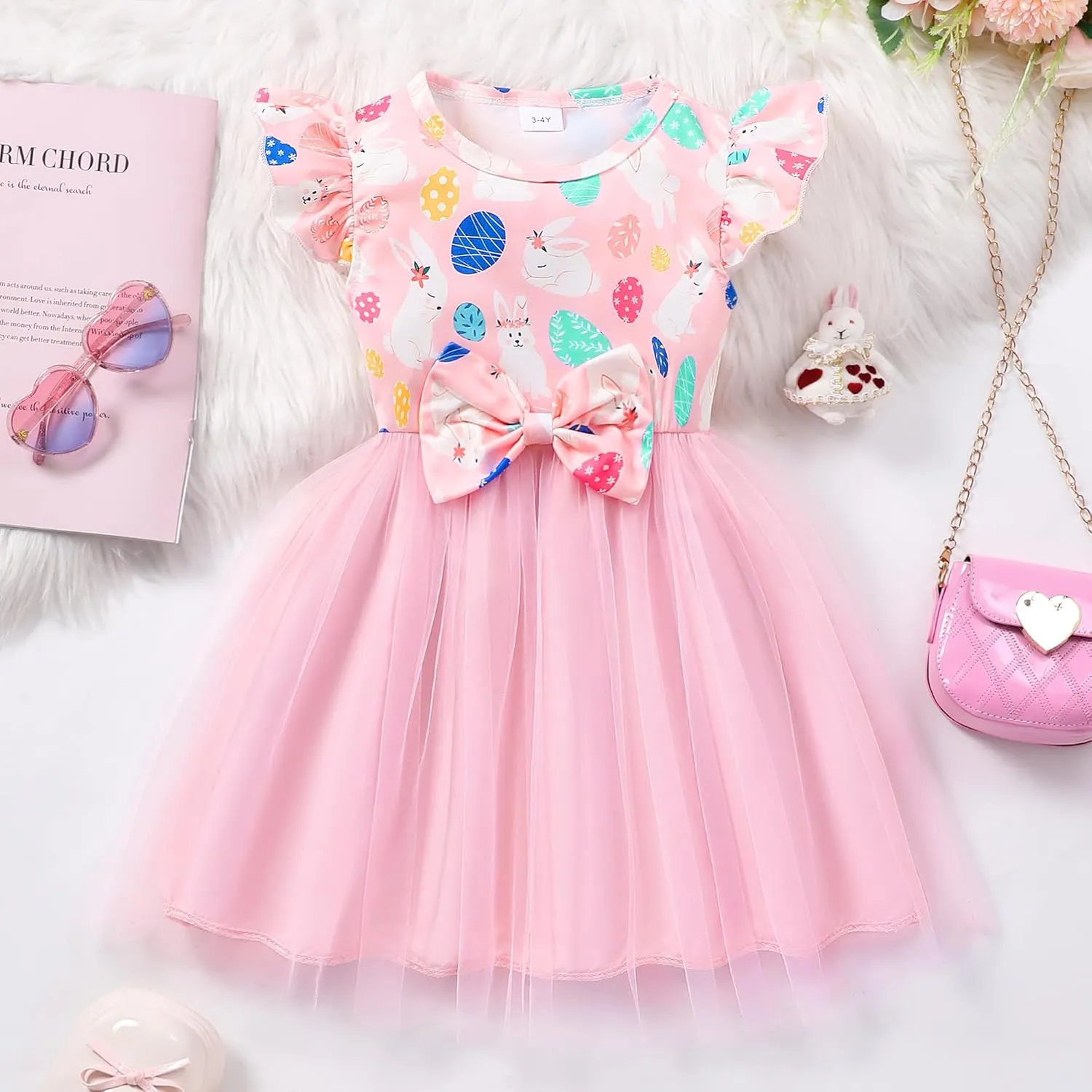 Little Girls Tulle Tutu Dress - Toddler Kids Flutter Sleeve Princess Sundress Casual Summer Outfit Clothes for 2-7Y