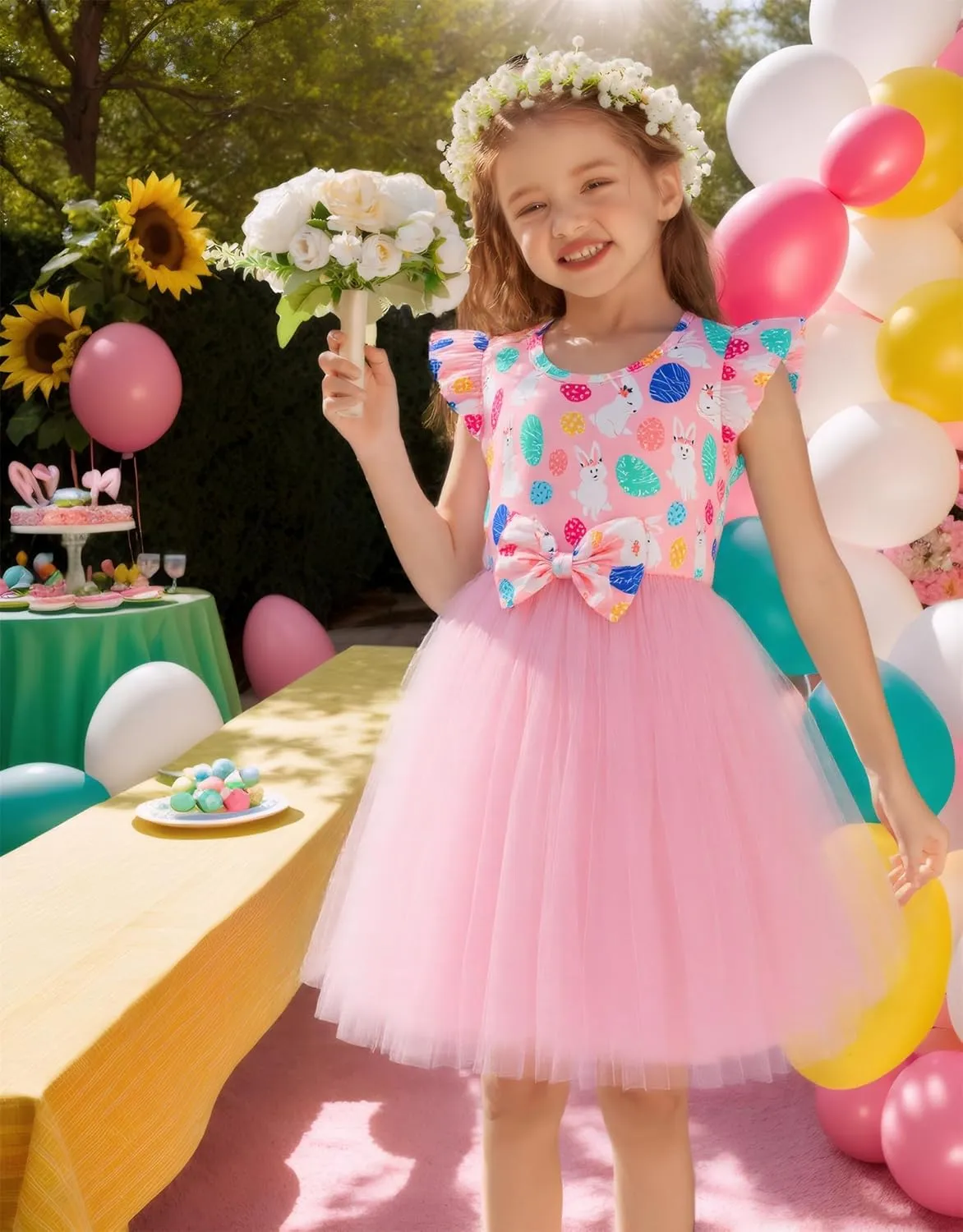 Little Girls Tulle Tutu Dress - Toddler Kids Flutter Sleeve Princess Sundress Casual Summer Outfit Clothes for 2-7Y