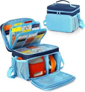 LoDrid Travel Carrying Case Compatible with Yoto Player Bluetooth Speaker, Audio Card Holder Holds up to 54 Cards with Shoulder Strap, Blue, Bag Only