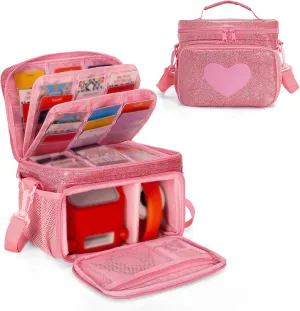 LoDrid Travel Carrying Case Compatible with Yoto Player Bluetooth Speaker, Audio Card Holder Holds up to 54 Cards with Shoulder Strap, Pink, Bag Only