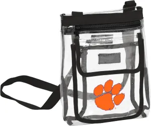 Logo Brands NCAA Clemson Tigers Gameday Clear Crossbody Bag - Stadium Approved, Adjustable Strap, Two Pockets, Front Zipper Pocket