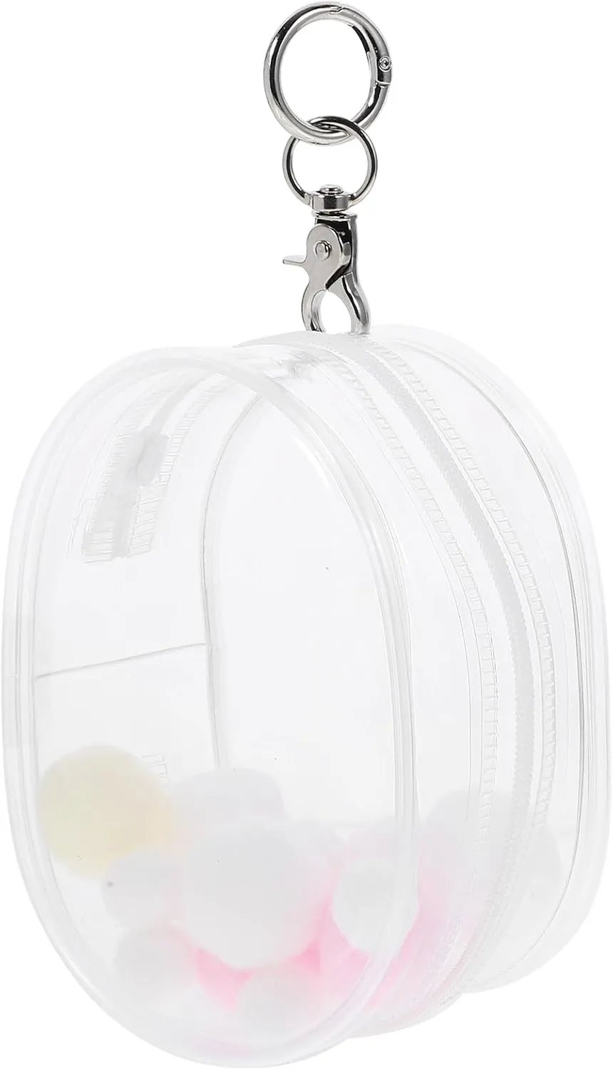 LOGOFUN Doll Storage Bag Mini Transparent Bag Outdoor Small Doll Bag Clear Doll Carrying Pouch with Furry Balls for Outoor Supplies - White