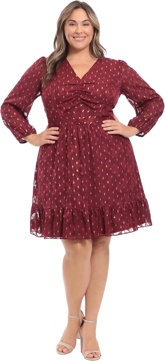London Times Women's V-Neck Ruched Waist Tiered Skirt Dress