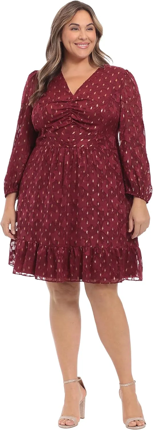 London Times Women's V-Neck Ruched Waist Tiered Skirt Dress