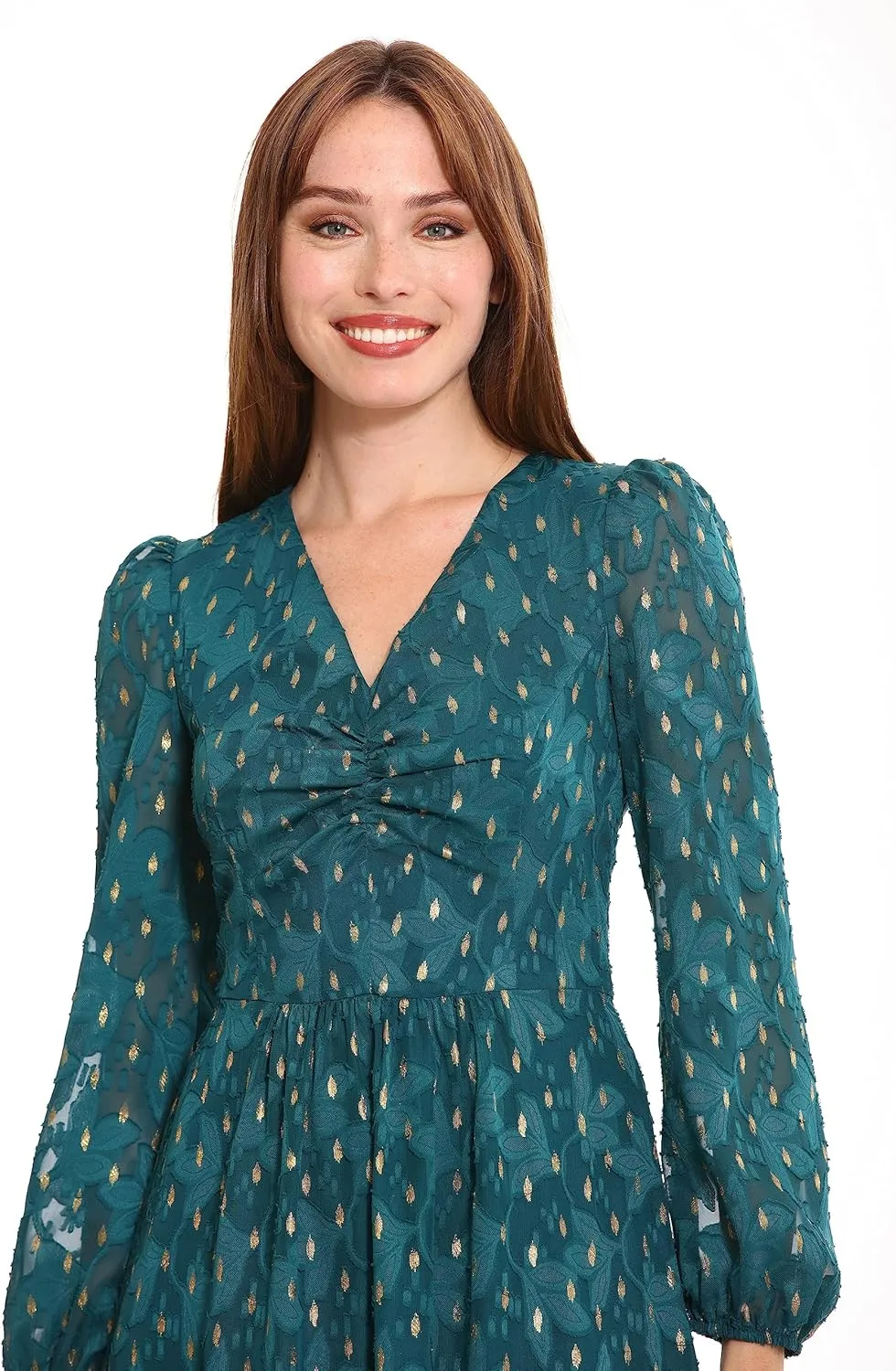 London Times Women's V-Neck Ruched Waist Tiered Skirt Dress