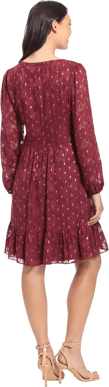 London Times Women's V-Neck Ruched Waist Tiered Skirt Dress