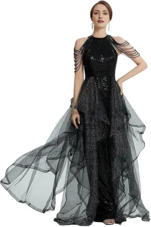 Long Black Dress for Women Elegant Formal Quinceanera Prom Dresses Wedding Guest Dresses Tulle with Beading