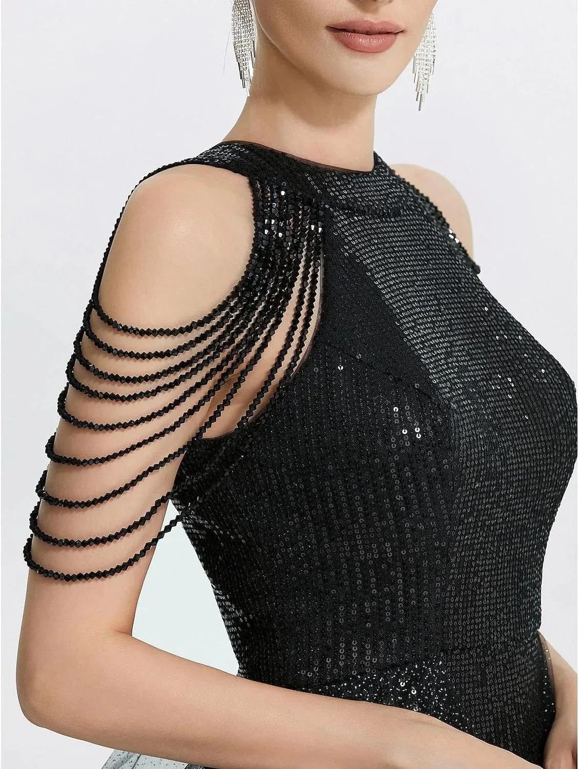 Long Black Dress for Women Elegant Formal Quinceanera Prom Dresses Wedding Guest Dresses Tulle with Beading