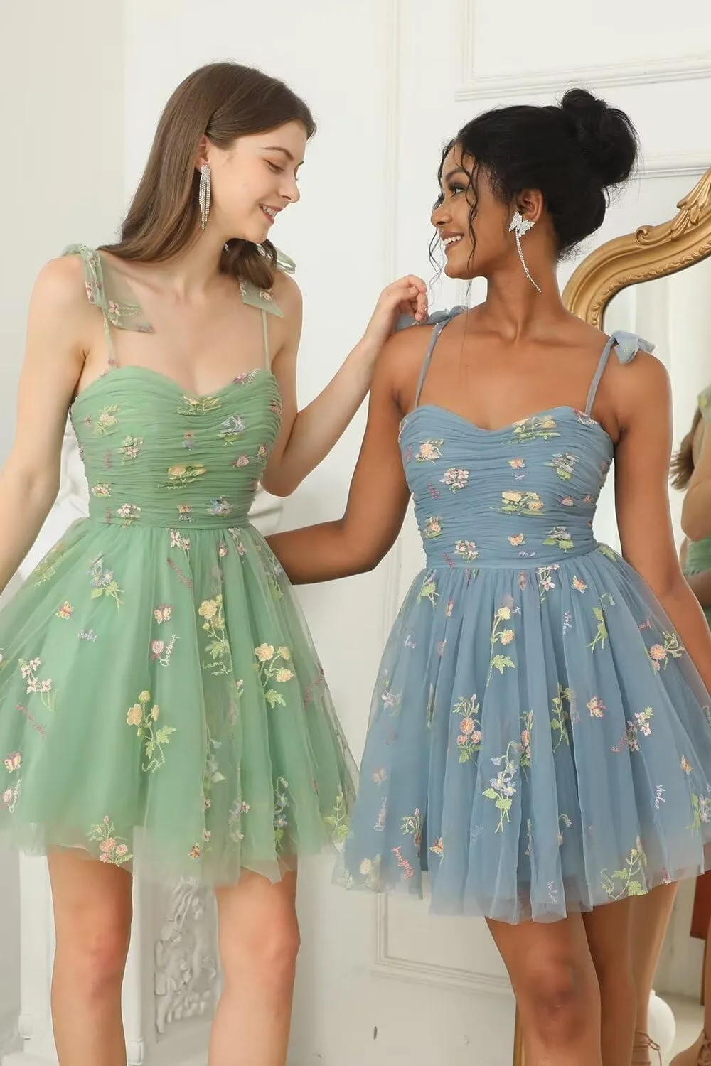 Long Flower Tulle Prom Dresses 2024 Spaghetti Straps Ball Gowns for Women WD204