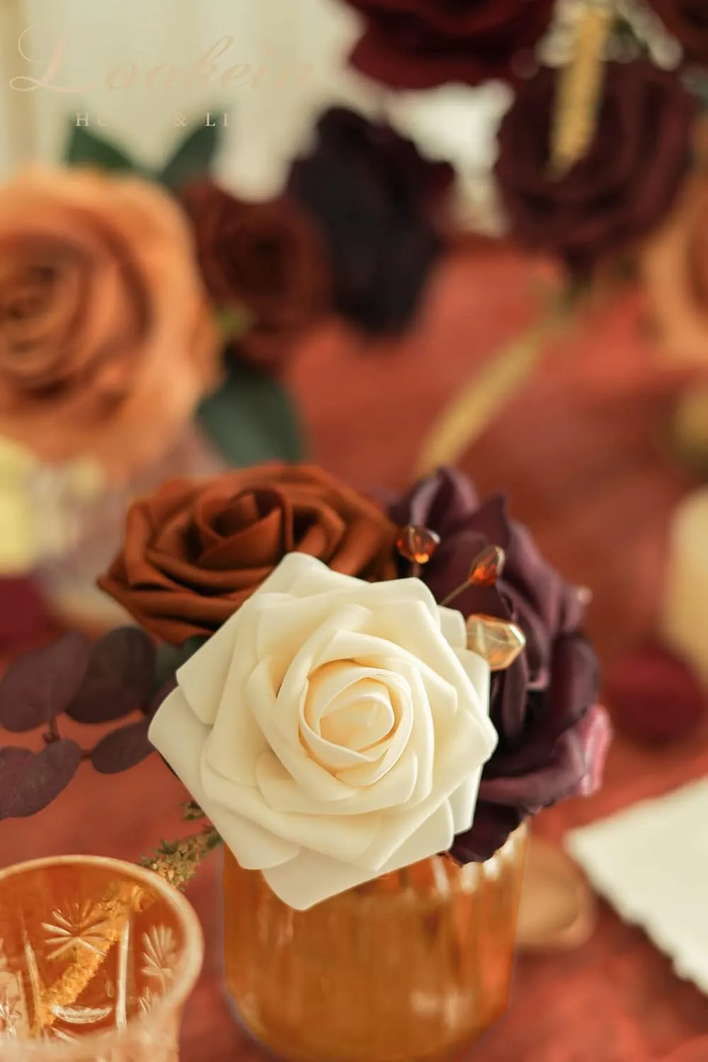 Lookein Artificial Flowers for DIY Wedding Decoration Bridal Bouquet Table Centerpieces Flower Garland Wreaths Aisle Arch Flower Decoration Home Decor, Sunset Burnt Orange