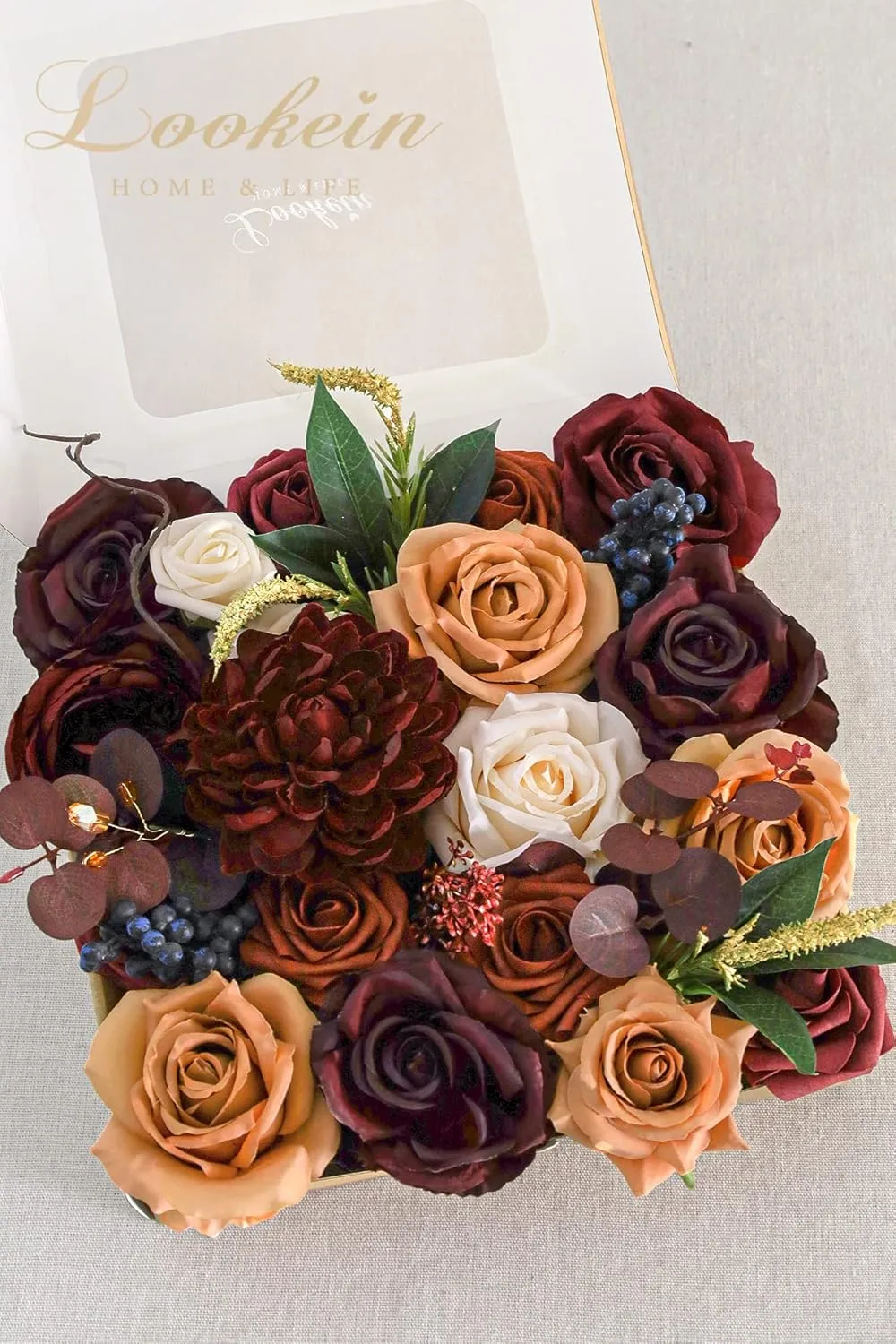 Lookein Artificial Flowers for DIY Wedding Decoration Bridal Bouquet Table Centerpieces Flower Garland Wreaths Aisle Arch Flower Decoration Home Decor, Sunset Burnt Orange