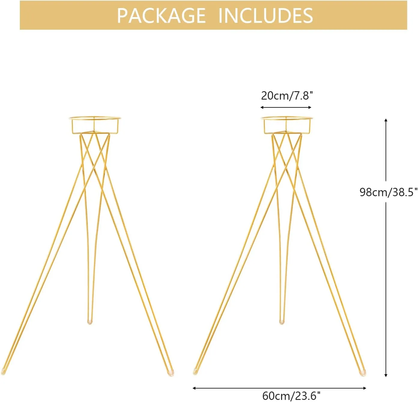 LoveCat 41.3" Tall Gold Floral Display Rack Decorations - Metal Flower Pot Holder，2 Pcs Flower Plant Stand Display for Wedding Anniversary Events Opening Ceremony Party Reception Aisle Centerpieces