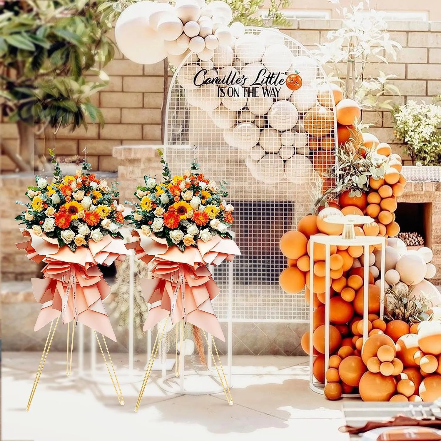 LoveCat 41.3" Tall Gold Floral Display Rack Decorations - Metal Flower Pot Holder，2 Pcs Flower Plant Stand Display for Wedding Anniversary Events Opening Ceremony Party Reception Aisle Centerpieces