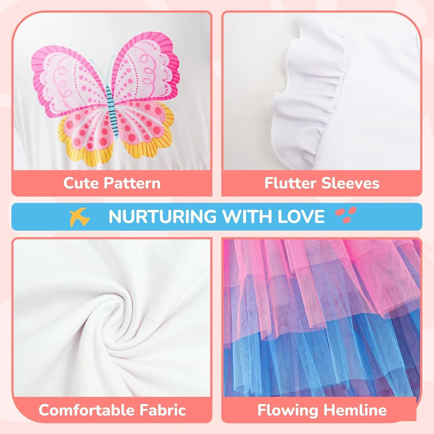 LQSZ Girls Tulle Dresses Princess Flutter Sleeve Tutu Dress for Toddler Girl 3-12 Years