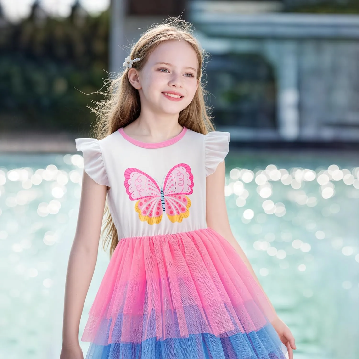LQSZ Girls Tulle Dresses Princess Flutter Sleeve Tutu Dress for Toddler Girl 3-12 Years