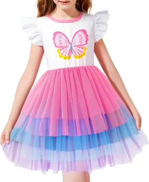 LQSZ Girls Tulle Dresses Princess Flutter Sleeve Tutu Dress for Toddler Girl 3-12 Years