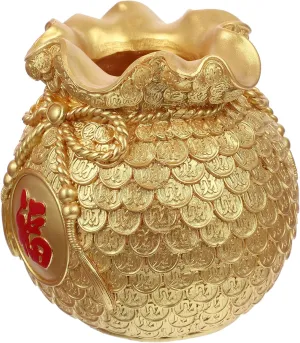 Lucky Bag Vase Money Bag Flower Vase Lucky Bag Piggy Bank Money Bag Flower Planter Pot Wheat Vase Ingot Yuan Bao Blessing Bag Flower Arrangement Vase Feng Shui Decor Red (Color : Golden)