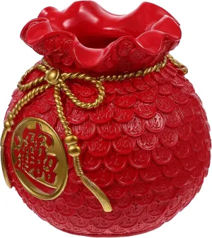 Lucky Bag Vase Money Bag Flower Vase Lucky Bag Piggy Bank Money Bag Flower Planter Pot Wheat Vase Ingot Yuan Bao Blessing Bag Flower Arrangement Vase Feng Shui Decor Red (Color : Red)