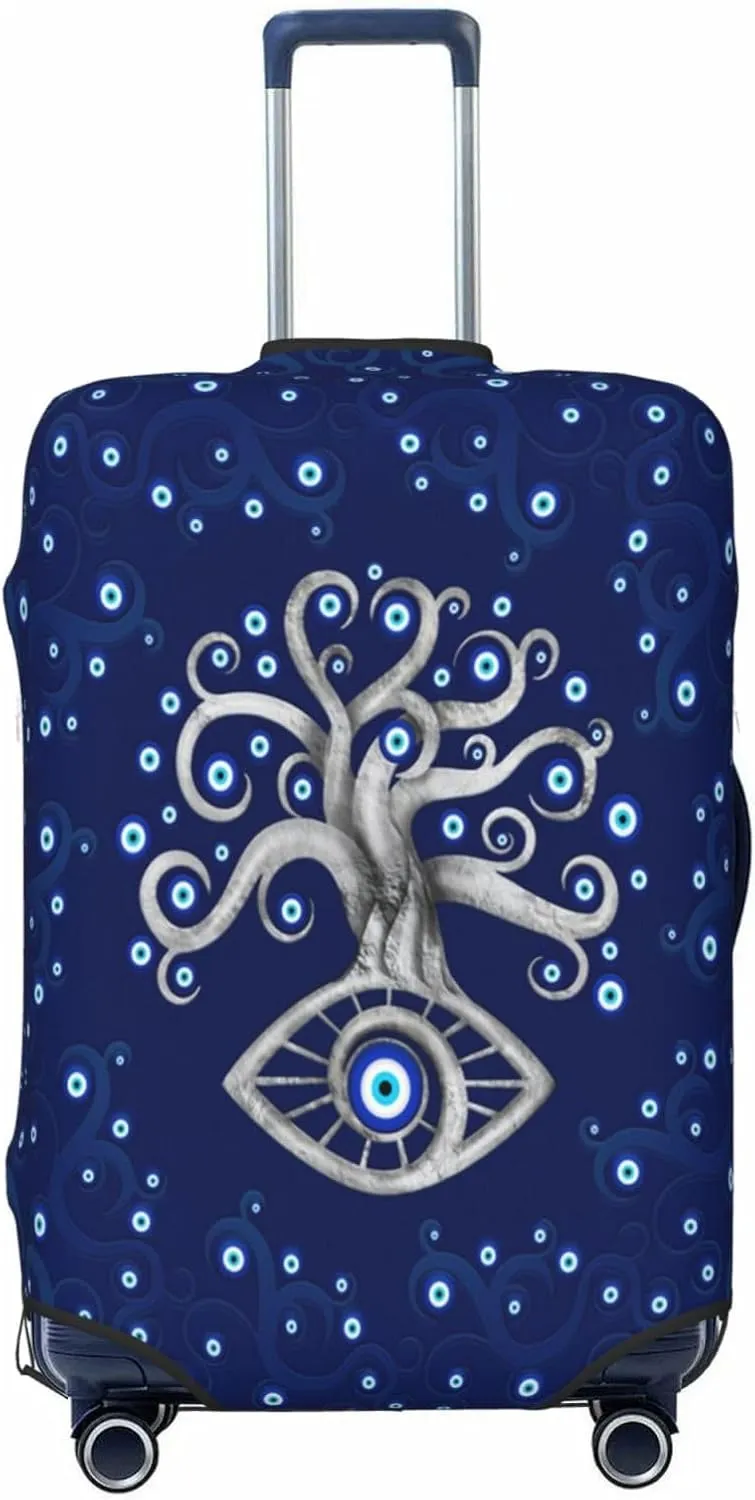Luggage Cover For Travel Ancient Greek Matiasma Evil Eye Tree– Scratch-Resistant Business Trips 20-28 Inch.