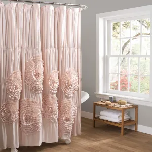 Lush Decor Serena Ruffle Shower Curtain, 72" W x 72" L, Blush - Beautiful Ruched Flower Design - Luxury Curtain - Pink Ruffle - Vintage Glam, Cottage & Farmhouse Bathroom Decor
