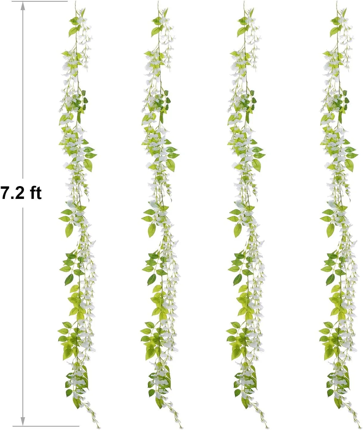 Lvydec Wisteria Artificial Flowers Garland, 4Pcs Total 28.8ft White Artificial Wisteria Vine Silk Hanging Flower for Home Garden Outdoor Ceremony Wedding Arch Floral Decor