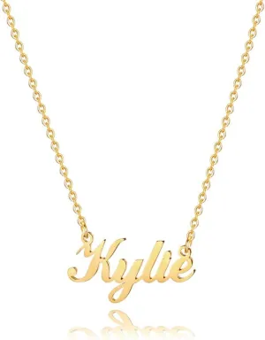 M MOOHAM Gold Custom Name Necklace Personalized - 18K Gold Plated Personalized Name Necklaces for Women, Plate Monogram Necklace Name Necklace