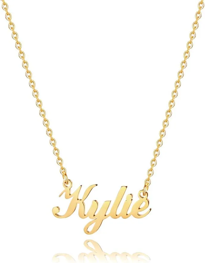 M MOOHAM Gold Custom Name Necklace Personalized - 18K Gold Plated Personalized Name Necklaces for Women, Plate Monogram Necklace Name Necklace