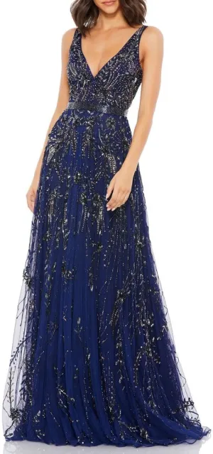 Mac Duggal Womens Embellished Crepe Evening Dress