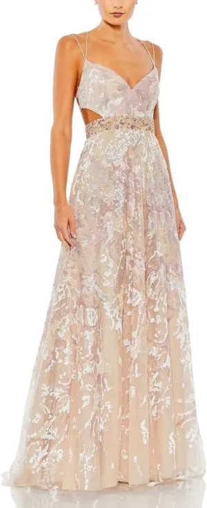 Mac Duggal Womens Embellished Cut-Out Evening Dress Beige 0