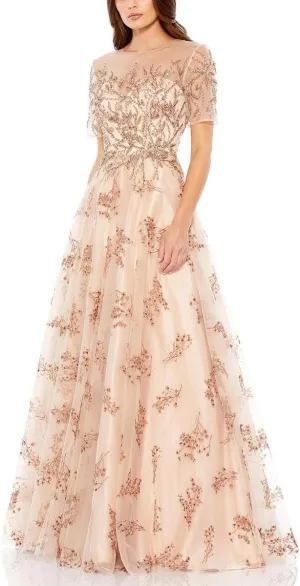 Mac Duggal Womens Embellished Embroidered Evening Dress Beige 4
