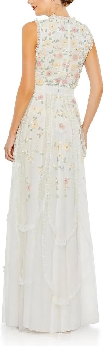 Mac Duggal Womens Embellished Mesh Evening Dress
