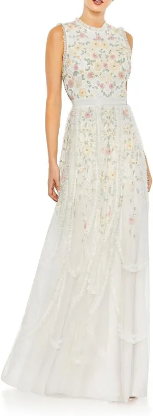 Mac Duggal Womens Embellished Mesh Evening Dress