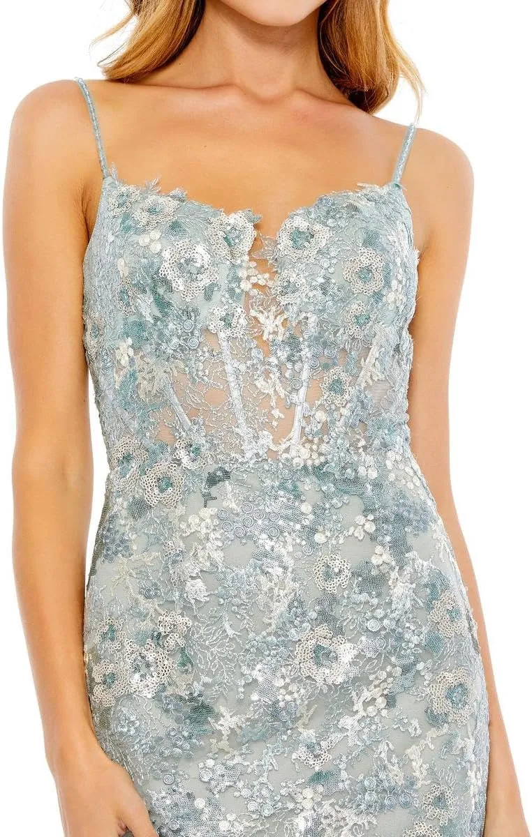 Mac Duggal Womens Lace Embellished Evening Dress